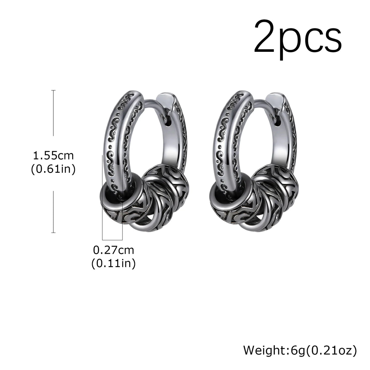 Vintage Totem Vine Pattern Hoop Earrings for Men, Hypoallergenic Metal Huggies Earrings, Rock Punk Piercing Jewelry Gift - 2p