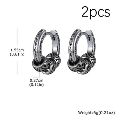Vintage Totem Vine Pattern Hoop Earrings for Men, Hypoallergenic Metal Huggies Earrings, Rock Punk Piercing Jewelry Gift