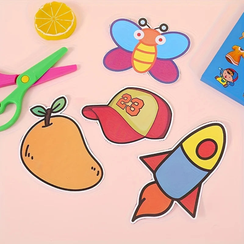96Pcs Fun Paper Cutting Set, Paper Cutting, Paper Art, Scissors Skill Activity Paper Cutting Book, Children's Scissors Craft 