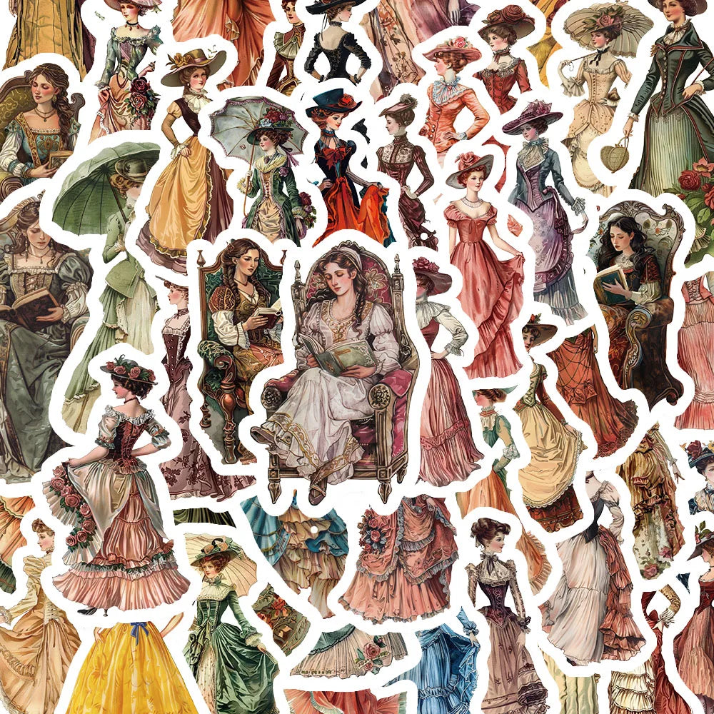 50PCS Vintage European and American Character Stickers for Mobile Phones, Laptops, Cups, Photo Frames, DIY Decorative Sticker