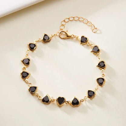 Elegant Red Crystal Zircon Metal Chain Bracelets for Women Colorful Heart Bracelets Party Wedding Wrist Charms Jewelry Gift -