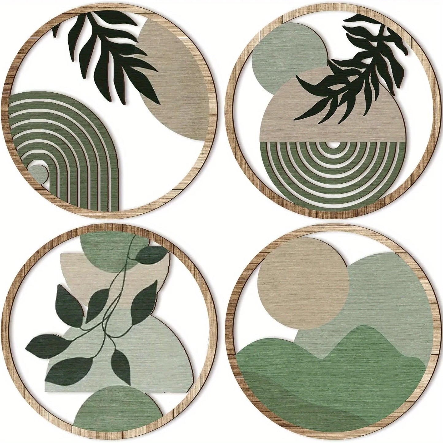 4 Bohemian Wall Art Set - Wooden Bohemian Decor，Geometric Hanging Artwork，Suitable for baby room，Farmhouse Aesthetic Minimali