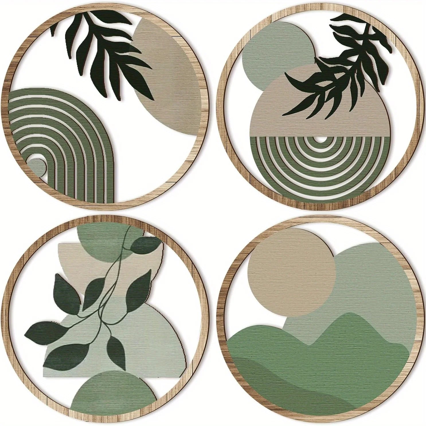 4 Bohemian Wall Art Set - Wooden Bohemian Decor，Geometric Hanging Artwork，Suitable for baby room，Farmhouse Aesthetic Minimali