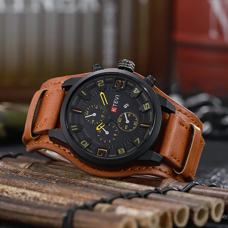 Retro Men's Watches High-end Luxury Man Watch PU Leather Strap Date Business Quartz Watch Big Dial Military tactical Wristwat