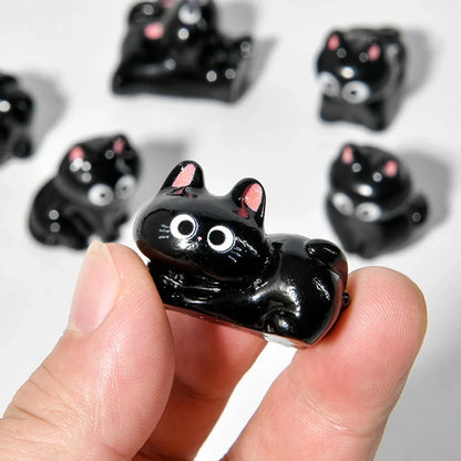 Estatueta de gatos de resina de desenho animado, mini gatinho, ornamentos para casa, criativo, desktop, carro, montado,