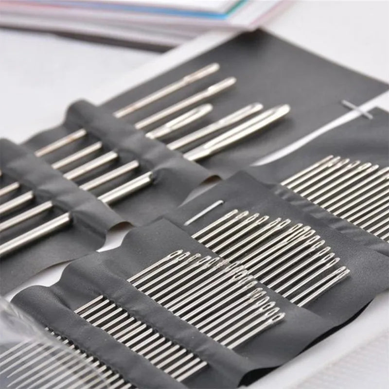 55 Pieces Stainless Steel Big Eye Hand Sewing Needles Set with Different Sizes for Sewing Needlework Embroidery Stitching Nee