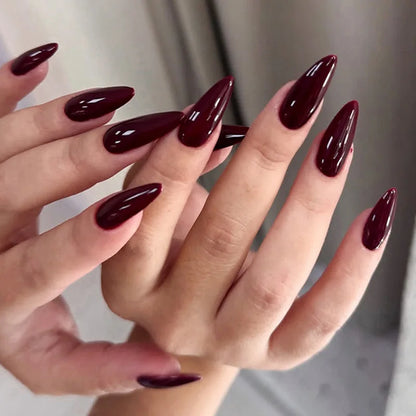 24pcs Long Almond Press on Nails False Nails with Golden Decoration Wearable Stick-on Nails Fake Nail Uñas Накладные Ногти 네일