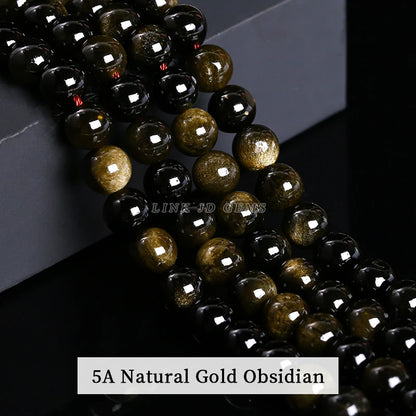 Natural Stone Golden Obsidian Bead Irisation Round Loose Spacer 4 6 8 10 12mm For Jewelry Making Diy Bracelet Necklace Access