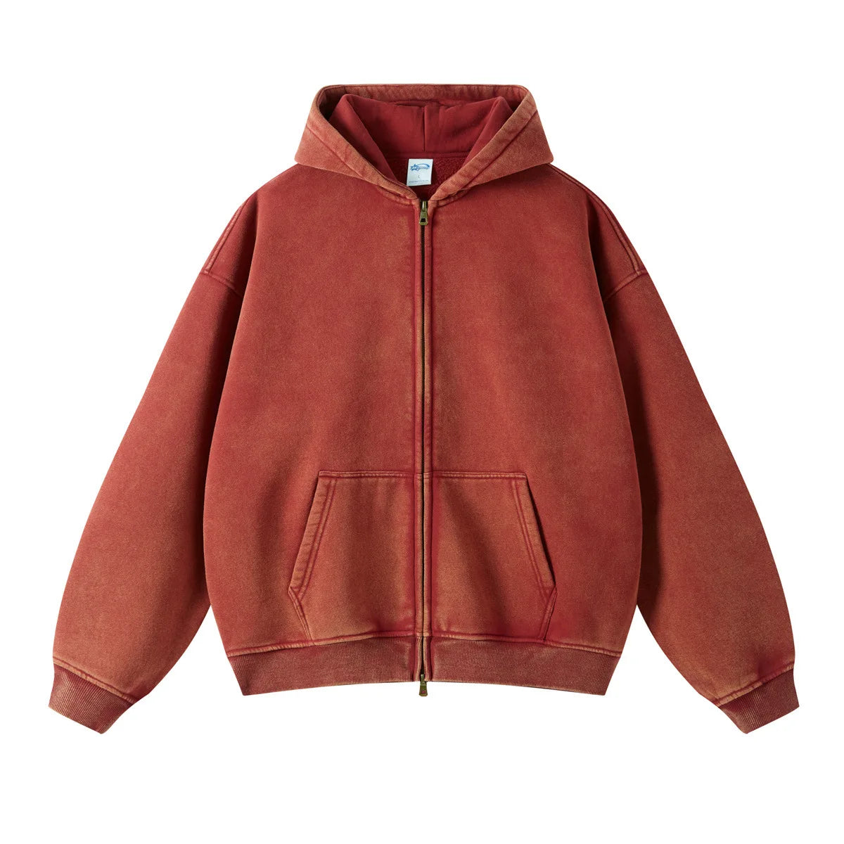 Batik fleece zippered hoodie - Red / S