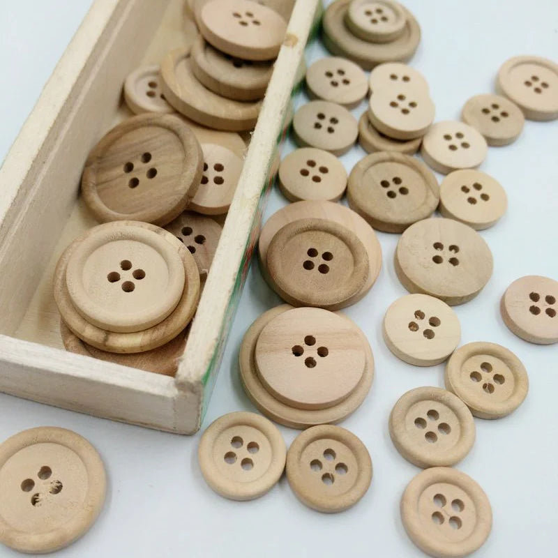 50 Pcs Wooden Buttons Natural Color Round 4 Holes Buttons Sewing Scrapbooking Home DIY Sewing Accessories 15/20/25mm