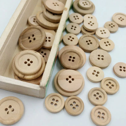 50 Pcs Wooden Buttons Natural Color Round 4 Holes Buttons Sewing Scrapbooking Home DIY Sewing Accessories 15/20/25mm