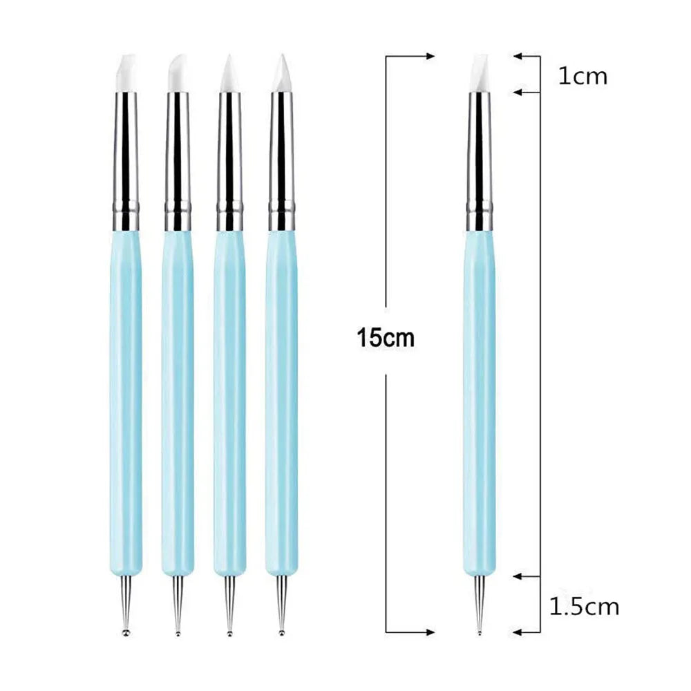 5pcs/Set Double-ended Silicone Head Carving Dotting Pen Brush Modeling Dotting Nail Art Pottery Clay Tool DIY Sculpting Tools