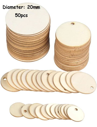 20-50Pcs Natural Unfinished Round Wooden Slices with Hole Wood Discs Blank DIY Crafts Wooden Circles for Wedding Christmas De