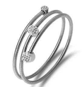 Stainless Steel With Zirconia Bracelet Bangle Simple Jewelry - B21 Silver