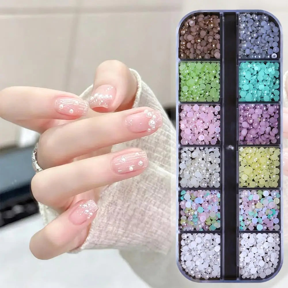 12Grids 3D Colorful Mini Caviar Beads Nail Charms Tiny Macaron Colors Round Ball Nails Art Decorations DIY Manicure Accessori