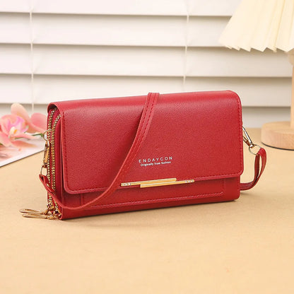 2024 New Women's Wallet Korean Multifunctional Shoulder Bag Mid-length Clutch Coin Purse - Red