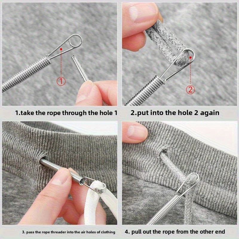 Bendable Spring Drawstring Threader Clip Pants Hoodies Elastic Band Lace Cord Flexible Drawstring Thread DIY Sewing Accessori