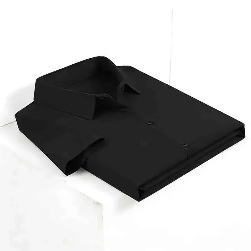 Minimalist Men's Solid Navy Blue Short Sleeve Button Shirt Slim Fit Casual Top for Everyday Outfits - black / M