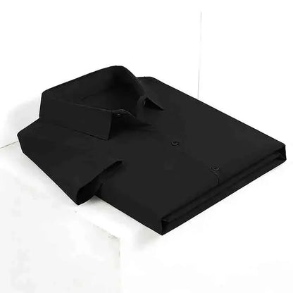 Minimalist Men's Solid Navy Blue Short Sleeve Button Shirt Slim Fit Casual Top for Everyday Outfits - black / M