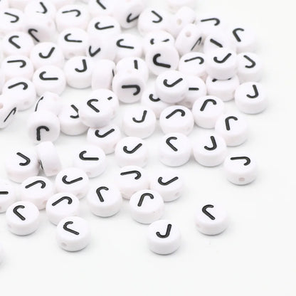 50/100pcs/lot 7x4mm White Round A-Z Alphabet Letter Acrylic Loose Spacer Beads for Jewelry Making Diy Bracelet Accessories - 