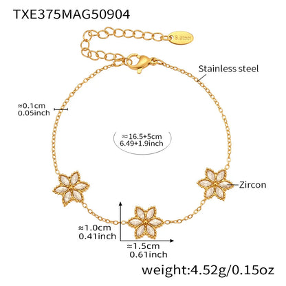 Lariat Y Necklace Matching Bracelet In Stainless Steel 18k Gold Plated With Zircon Flower Chain Necklaces Bracelets For Women