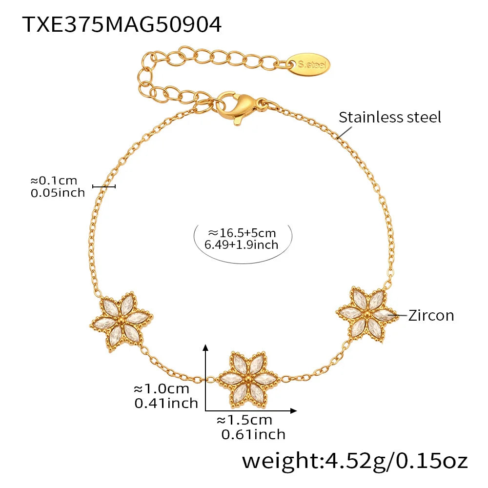 Lariat Y Necklace Matching Bracelet In Stainless Steel 18k Gold Plated With Zircon Flower Chain Necklaces Bracelets For Women