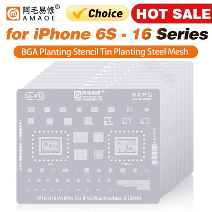 Amaoe BGA Reballing Stencil Template For iPhone 17 16 15 14 13 12 11 Pro Max XSMax 8 7P 7 6 A18 Tin Planting Soldering Net to