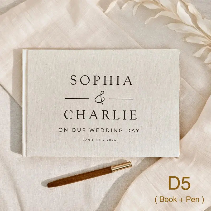 Custom Wedding Guest Book with Pen Personalized Linen Hardcover Photo Album Wedding Keepsake & Anniversary Memory Guestbook G