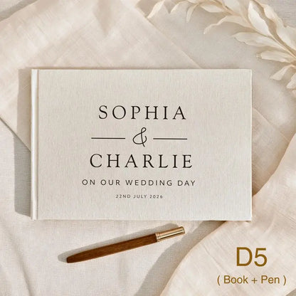 Custom Wedding Guest Book with Pen Personalized Linen Hardcover Photo Album Wedding Keepsake & Anniversary Memory Guestbook G