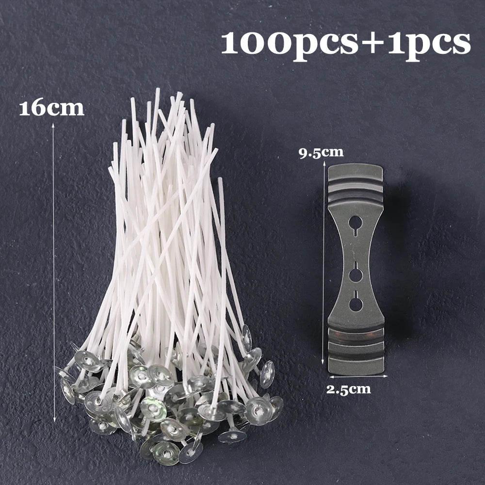 Smokeless Candle Wicks 2.6-20cm Pre-Waxed Cotton Core Wicks with Metal Sustainer Tabs DIY Handmade Candle Making Tools - 16cm