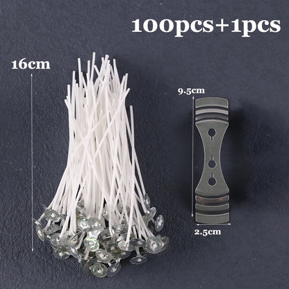 Smokeless Candle Wicks 2.6-20cm Pre-Waxed Cotton Core Wicks with Metal Sustainer Tabs DIY Handmade Candle Making Tools - 16cm