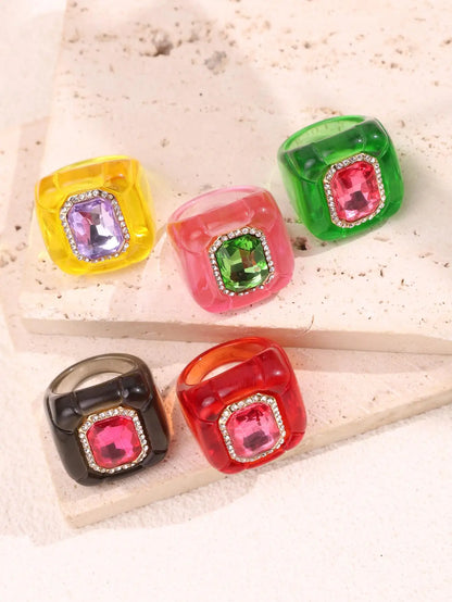 Colorful Diamond-Studded Gemstone Resin Ring Sparkling, Unique, Fashionable Women's Jewelry Perfect for Parties Banquets NEW