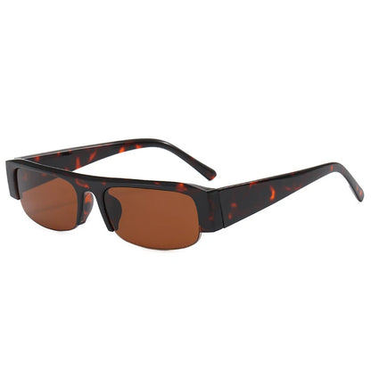 SO&EI New Small Rectangle Women Sunglasses Vintage Clear Lens Men Half Frame Eyewear Shades UV400 - Leopard Tea