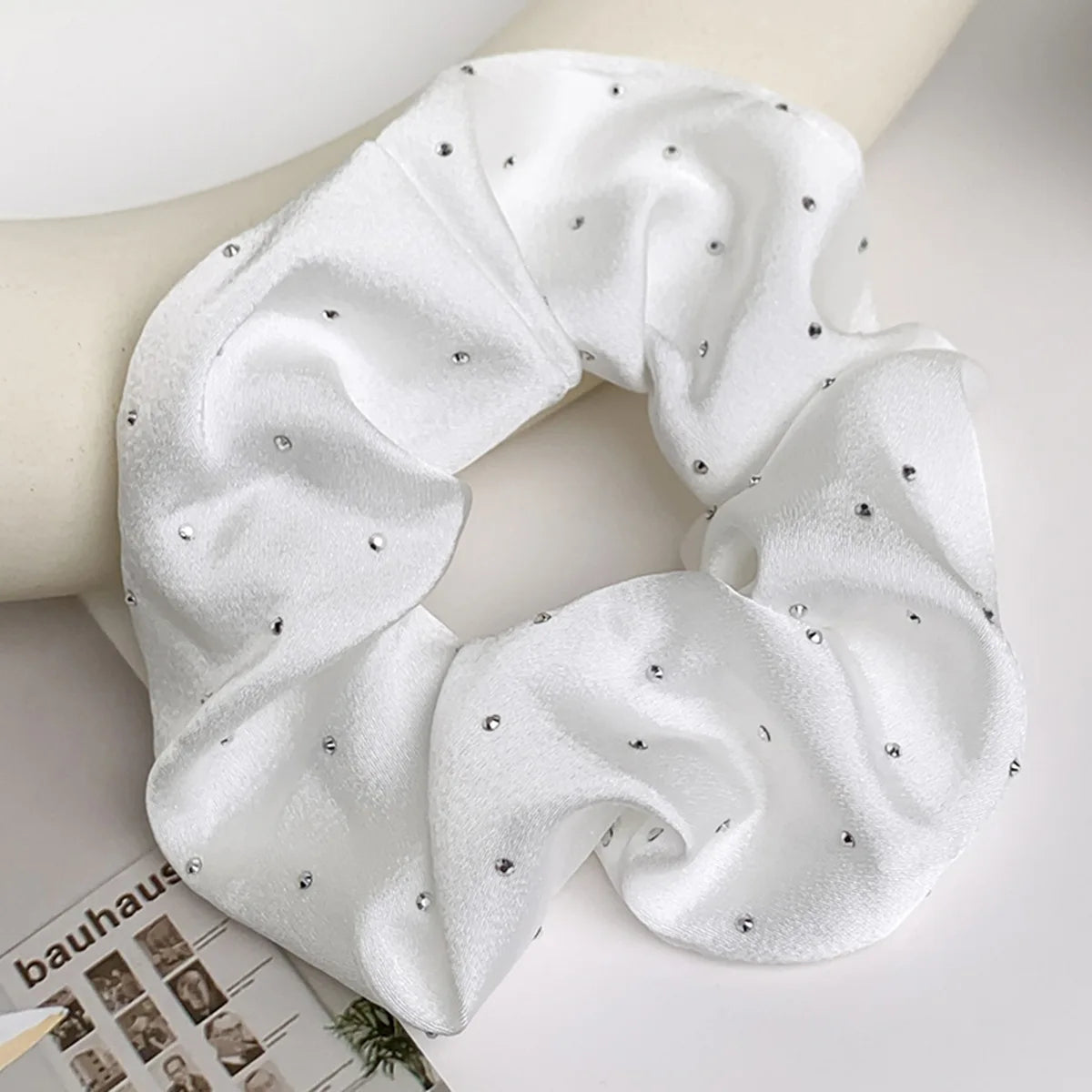 1/3PCS Satin Scrunchies With Rhinestones Decor - Soft And Comfortable Hair Ties For Ponytail And Hair Accessories - White 1pc