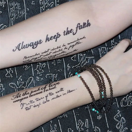 Temporary English Word Tattoo Stickers Black Letters Feather Body Art Tattoos Waterproof Temporary Tattoo On Body For Men Wom
