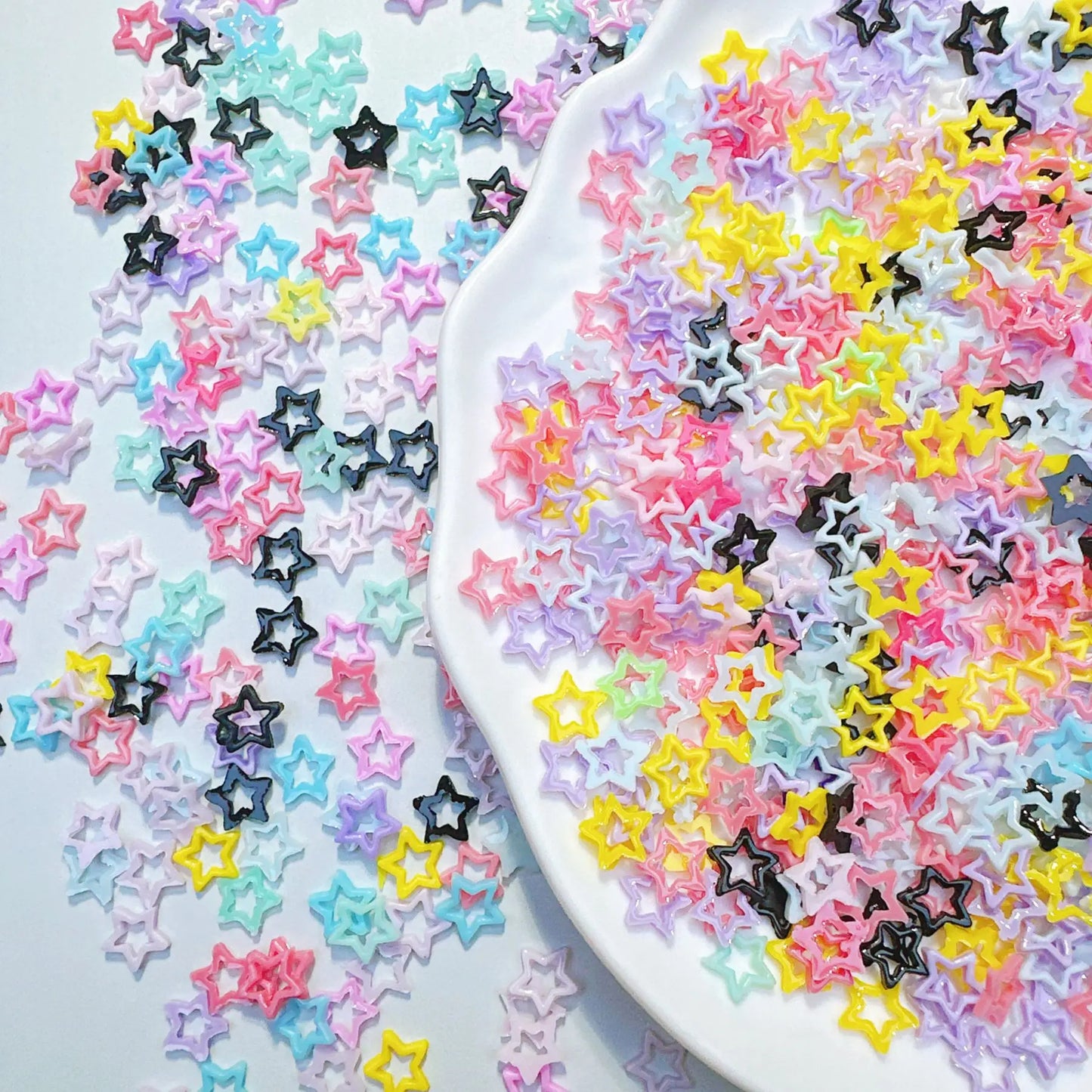 100Pc/bag Macaron Hollow Star Nail Charms Dopamine Color Resin Press-On Nail Decor Mixed Vibrant Kawaii DIY Manicure Accessor