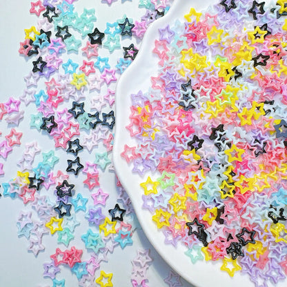 100Pc/bag Macaron Hollow Star Nail Charms Dopamine Color Resin Press-On Nail Decor Mixed Vibrant Kawaii DIY Manicure Accessor