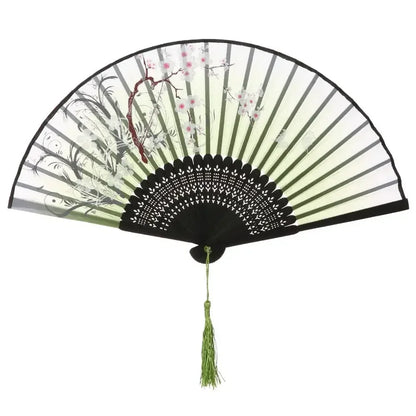 Retro Flower Pattern Home Decoration Elegent Bamboo Folding Fan Chinese Style Painting Handheld Fan Dance Performance Props -