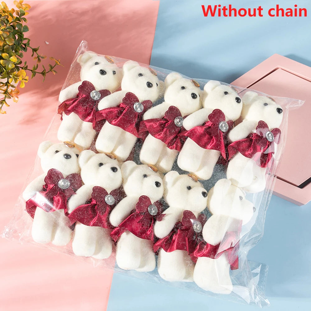 10pcs/Pack 12CM Couple Bear Flower Bouquet Dolls Mini Foam Teddy Bears Plush DIY Valentines Flower Gifts Packaging Accessor p
