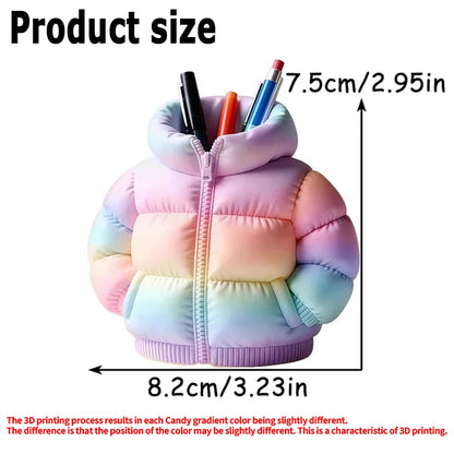 3D Puffer Jacket Shape Pen Holders,Cute Creative Stand-Up Storage Pen Pouch for Desk & Office