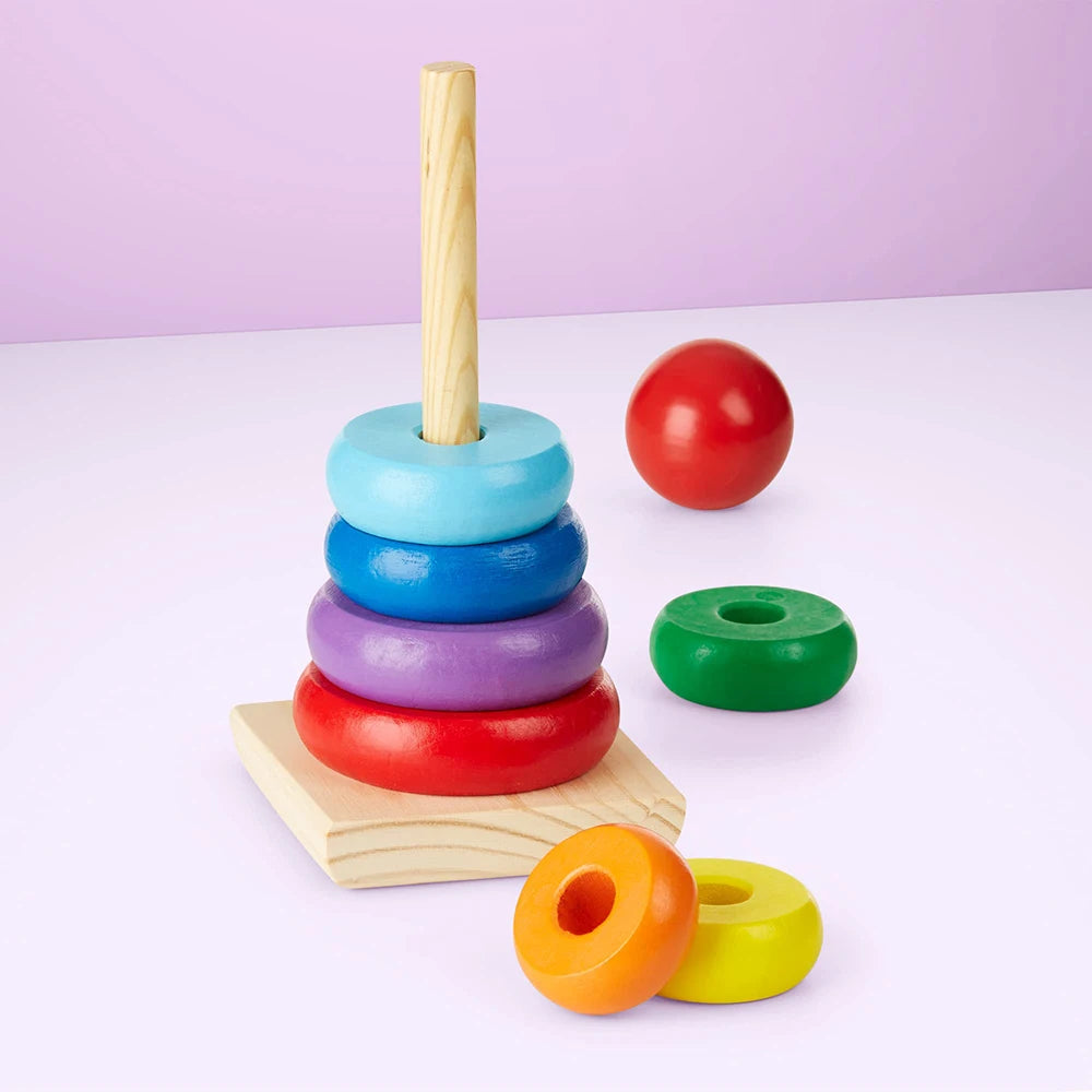 Rainbow Stacker Wooden Ring Educational Toy Kids Tower Stack Up Blocks Color Shape Game Baby Montessori Toys for Children Gif