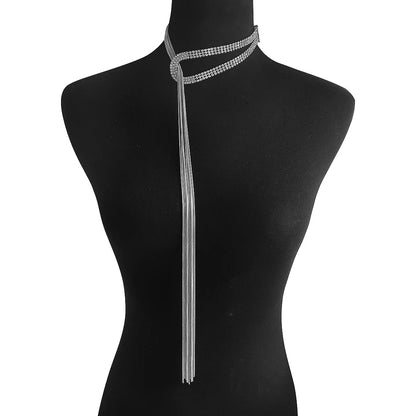 Rhinestone Snake Lariat Necklace Women Long Tassel Y‑Shaped Necklace Gold Adjustable Chain Party Statement Neck Jewelry - Whi