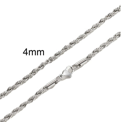 Punk Vintage Rope Chain Necklace for Men Women,Gold Color Stainless Steel Braided Twisted Chain,Hip Hop Casual Jewelry