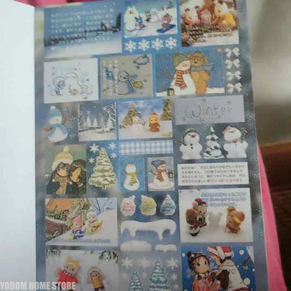 50 Sheets No-repeat Sticker Book, Cute Retro Showa Style Food, Animal & Cartoon Girl Stickers for Scrapbooking & Craft Suppli