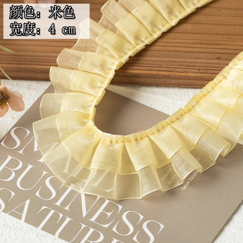 2meters High Quality 2024 Pleated Lace Ribbon Trimming For Party Dress Decorative Clothing Diy Crafts Supplies Needlework Fab