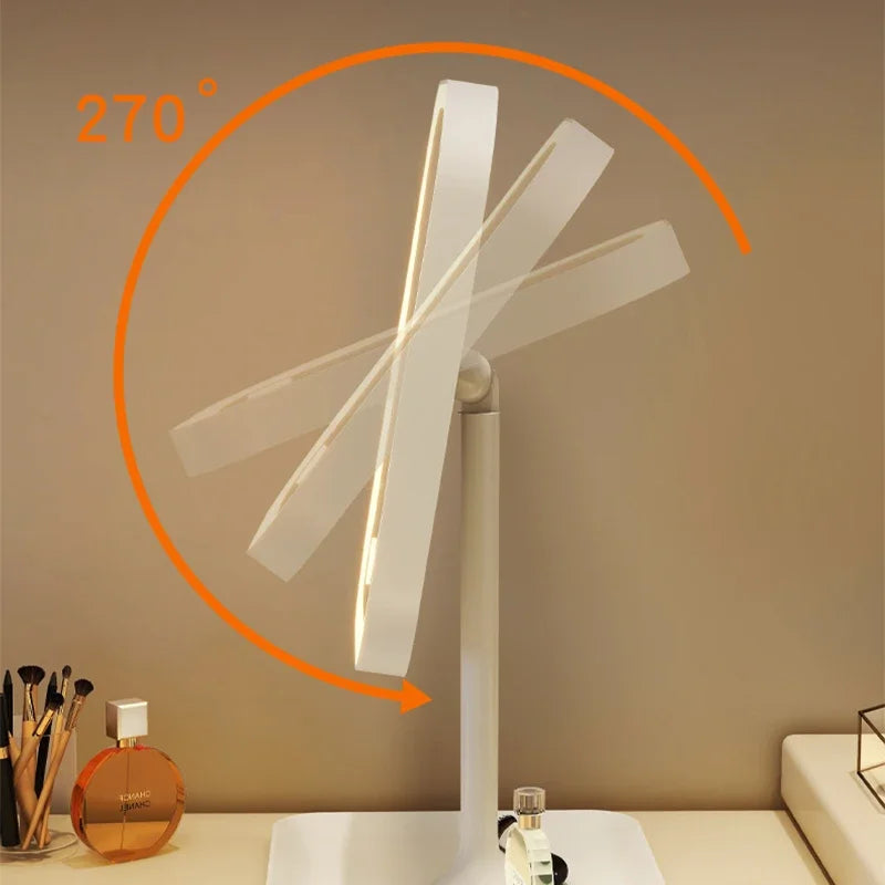 New 1Pc LED Modern Desktop Vanity Mirror, Portable 3 Color Light LED Makeup Mirror Touching Mirror Women Bedroom Dressing Mir