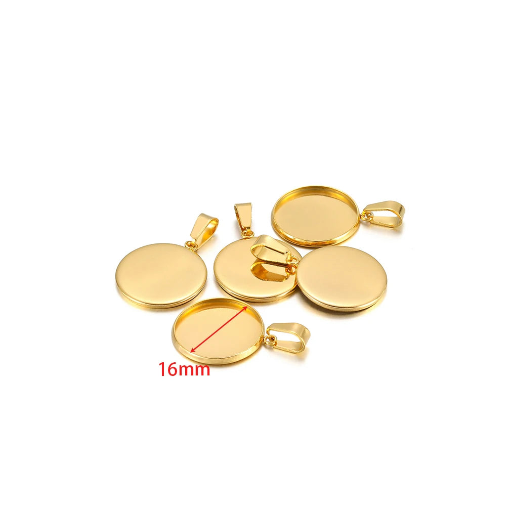 10pcs Stainless Steel 6-30mm Cabochon Cameo Base Settings Round Bezel Blank Tray for DIY Handmade Jewelry Charm Making - gold