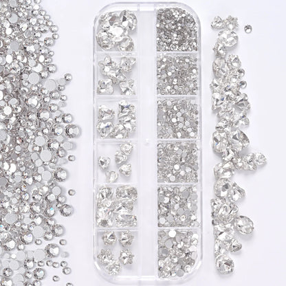 1Box 3D Clear Nail Art Rhinestones 12Shapes Mixed Oval,Butterfly,Heart,Flower,Round Diamond Nail Charms DIY Nail Art Decorati