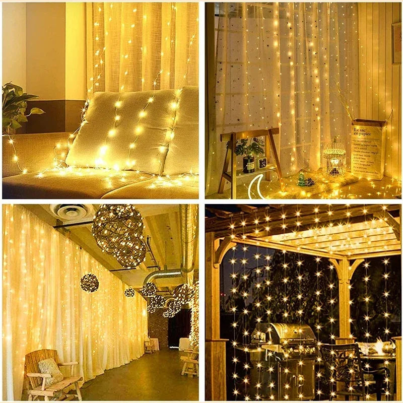 3M LED Curtain String Lights Fairy Decoration USB Holiday Garland Lamp 8 Mode For Home Garden Christmas Party New Year Weddin