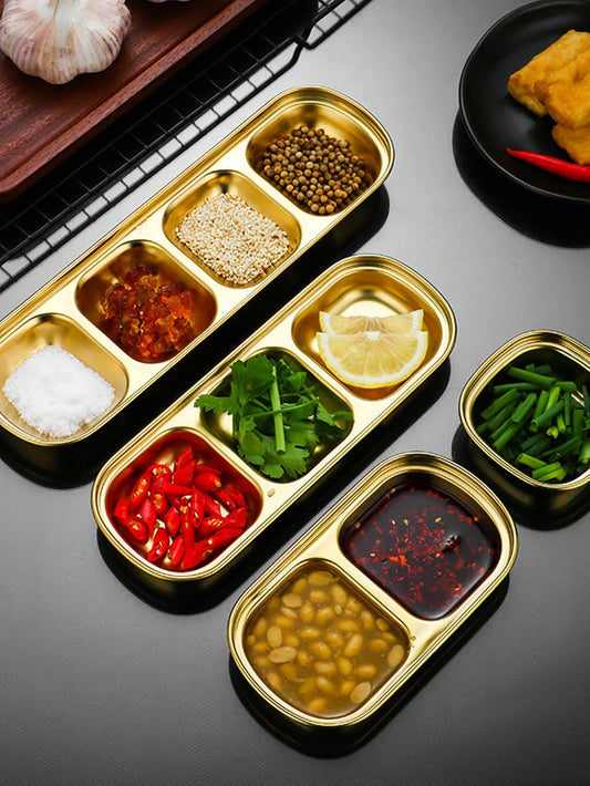 1/4 Pcs Stainless Steel Divided Seasoning Sauce Dip Bowl, 1/2/3/4 Compartment Korean Ketchup Sauce Bowl, Vinegar Soy Spice Co